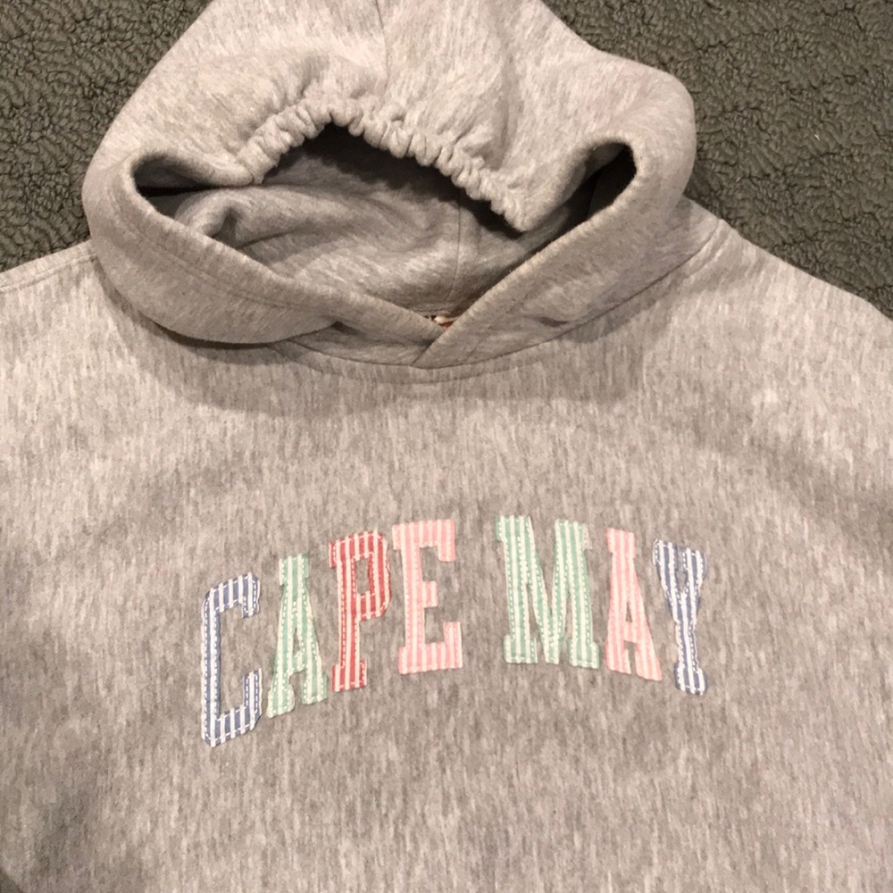 Cape May NJ shore hoodie grey hooded sweatshirt seersucker gingham